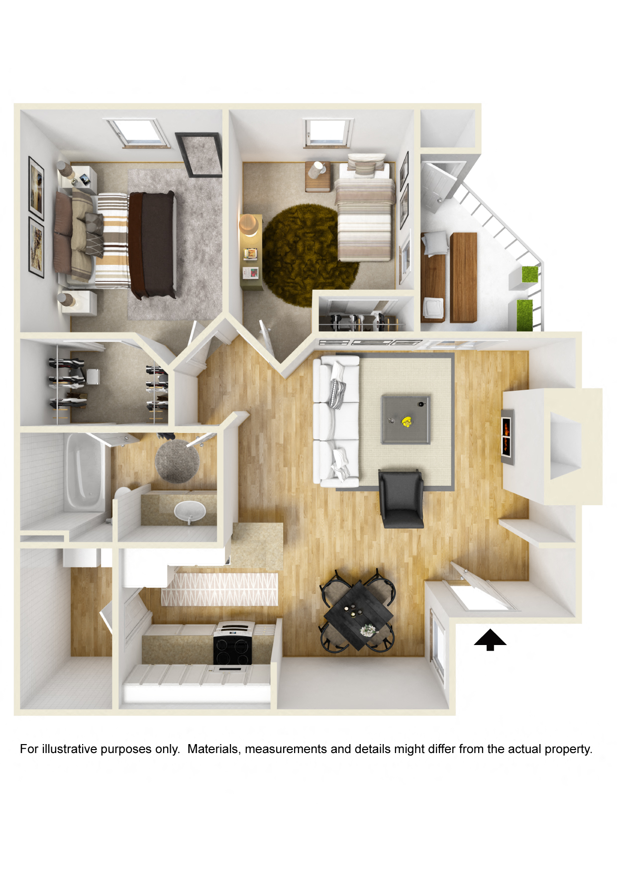 Floor plan for 2 beds, 1 bath, 868 sqft
